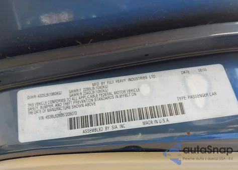 2006 Subaru Legacy 2.5I/2.5I Limited z USA, uszkodzony, nr VIN 4S3BL626867205070